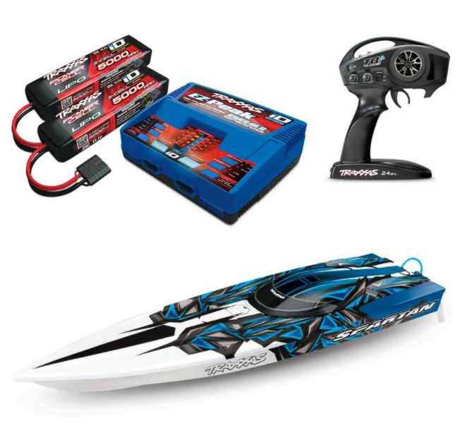 Traxxas Spartan VXL-6S Brushless 50+MPH RC Speed Boat COMBO w/6S & Dual Charger