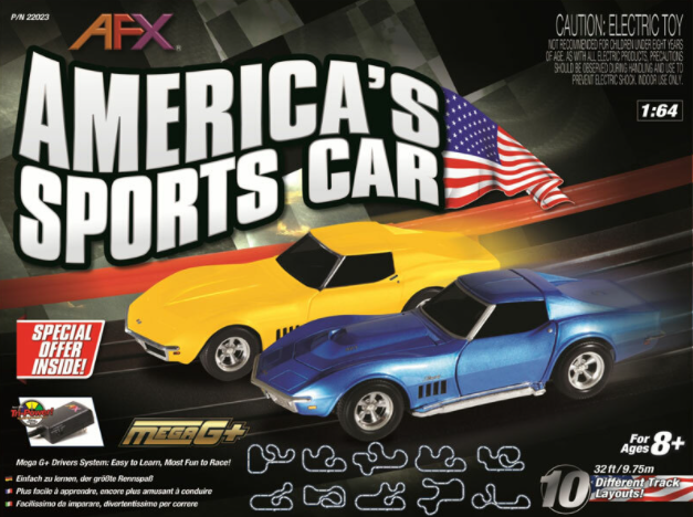 AFX America's Sports Car Chevy Corvette 32-Foot Mega G+ HO Slot Car Track Set w/Tri-Power